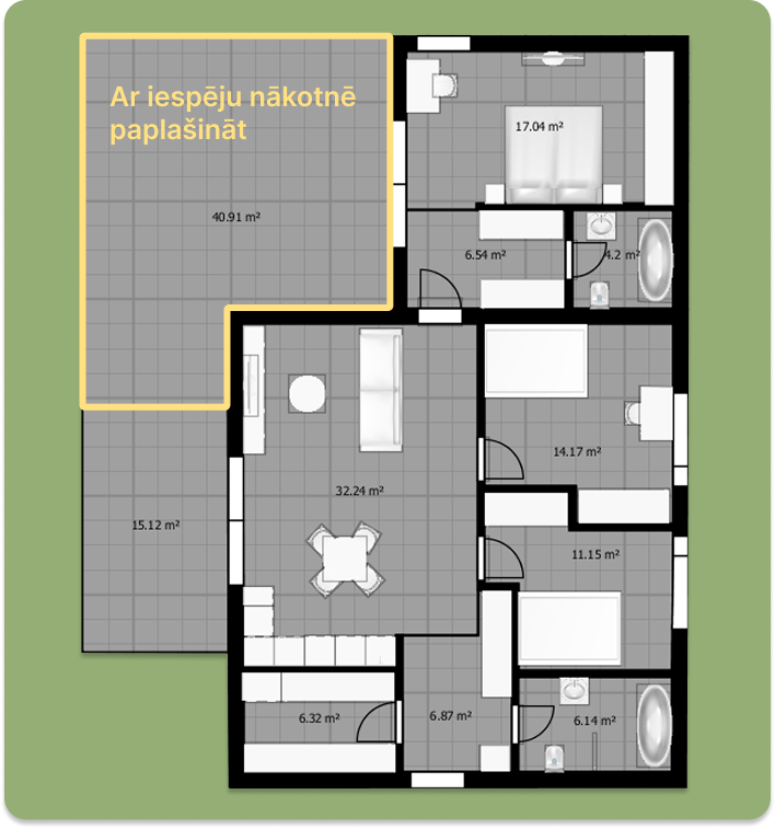 Vienģimenes mūra māja plānojums