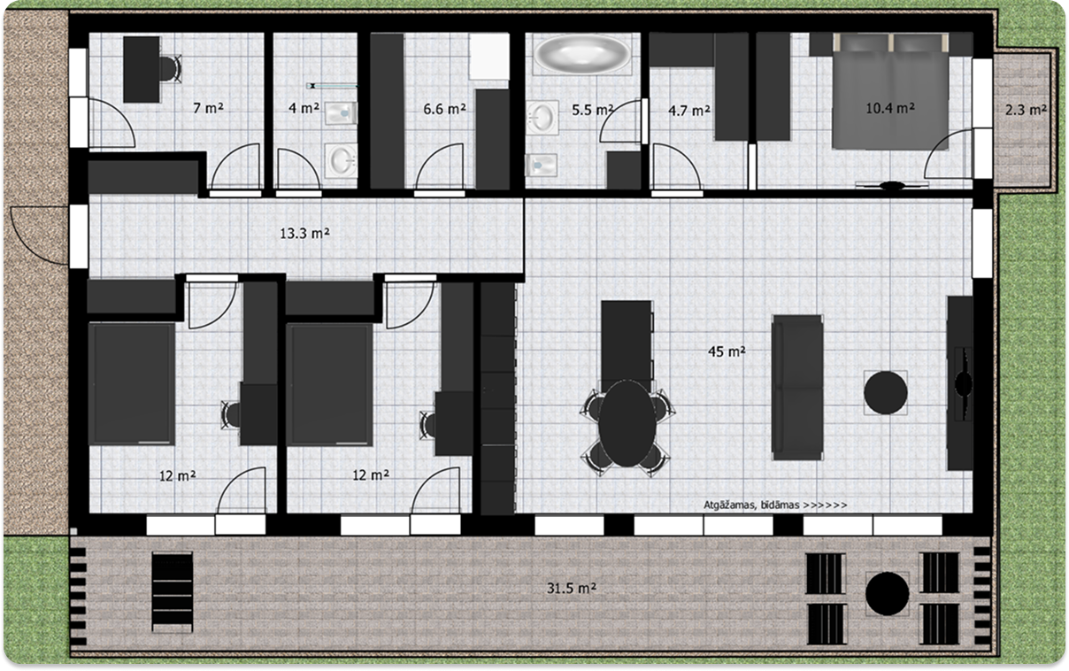 Olektes kvartāls 120 m2 mājas plānojums